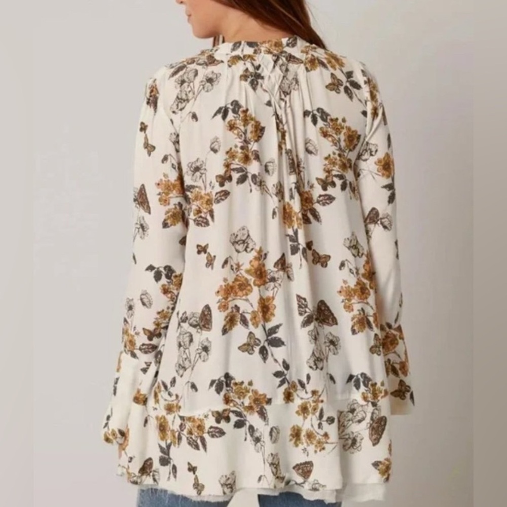 Free People Pebble Crepe So Fine Smocked Tunic Top in Ivory Combo - Small - Picture 3 of 13